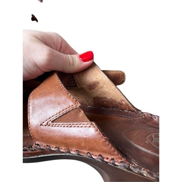 Ariat Leather Block Heel Peep Toe Brown Sandal Size 11B - Picture 5 of 11